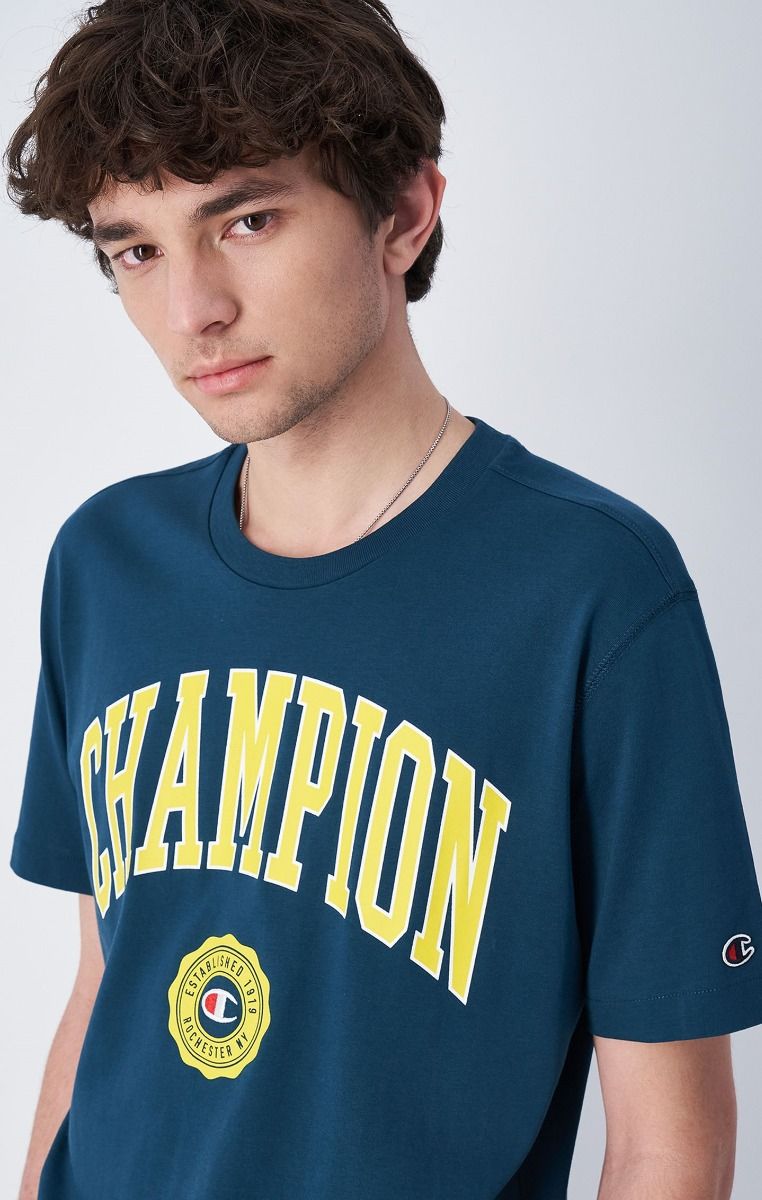 CHAMPION CREWNECK T-SHIRT เสื้อยืดทีเชิ๊ต ผู้ชาย 219852-GS549 Blue - 1 Supersports Thailand