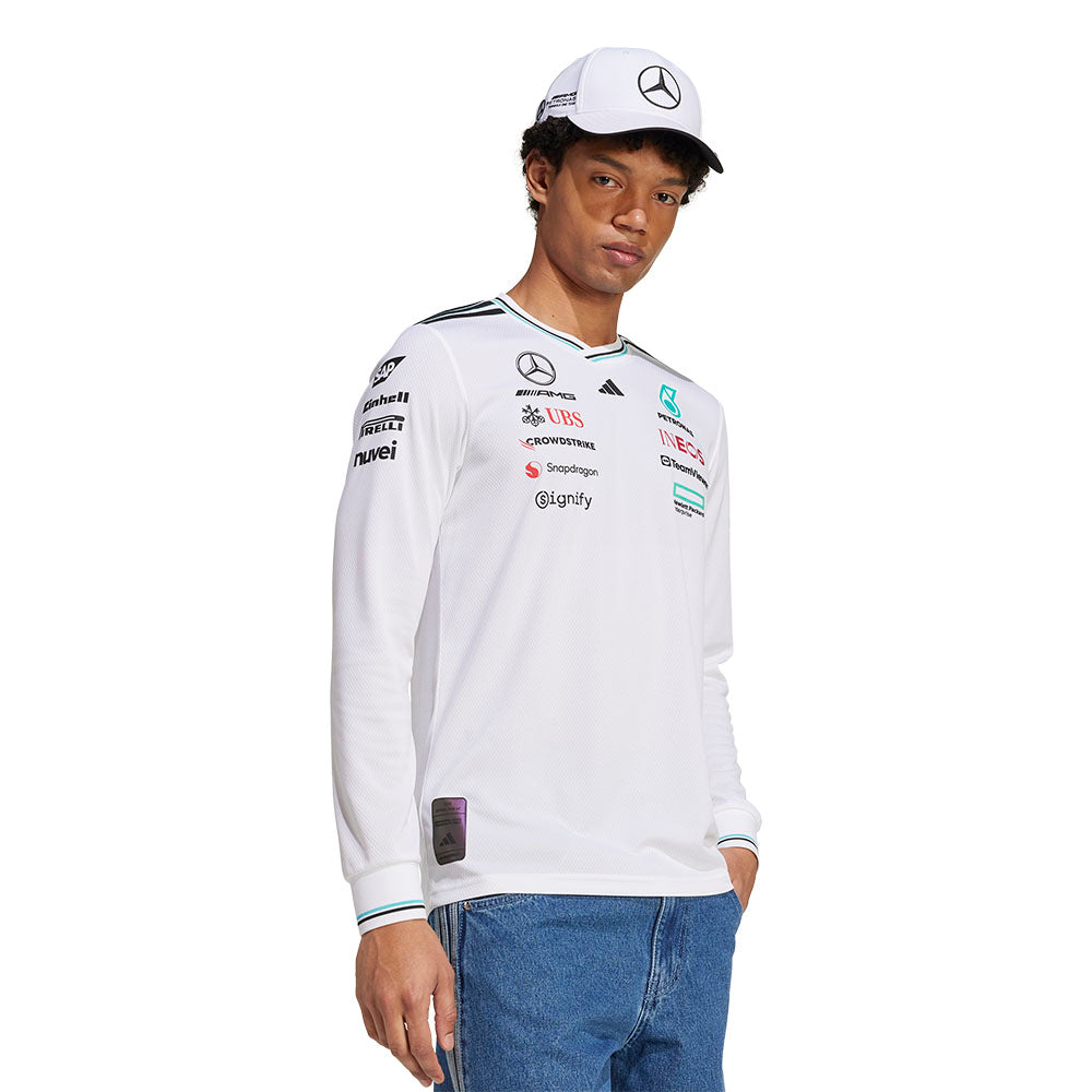 ADIDAS เสื้อแข่งรถแขนยาวผู้ชายทีม Mercedes - AMG Petronas Formula One เกรด Authentic