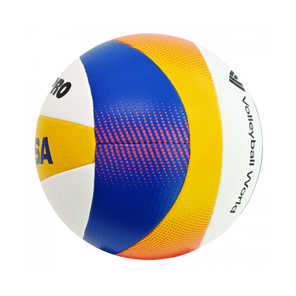MIKASA วอลเลย์บอลชายหาด BV550C หนัง PU เย็บ เบอร์ 5 สีน้ำเงิน/ขาว/เหลือง FIVB Approved - 5 Supersports Thailand