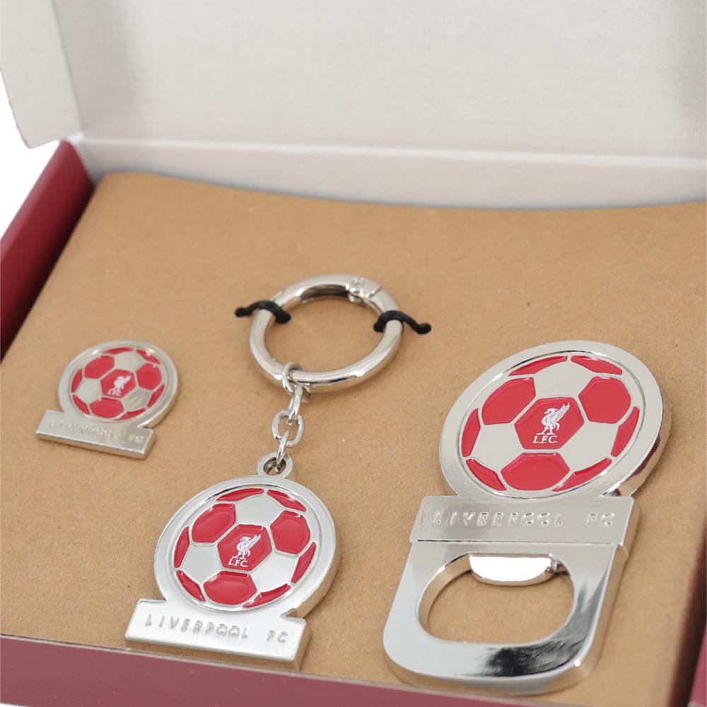 LIVERPOOL FOOTBALL CLUB Reds ชุดเซ็ตเข็มกลัด พวงกุญแจ และที่เปิดขวด