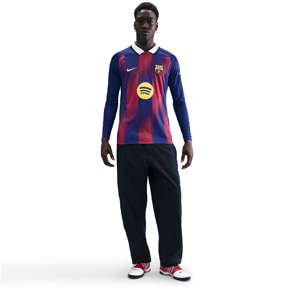 NIKE เสื้อแข่งผู้ชายแขนยาวทีมบาร์เซโลน่า ชุดเหย้า เกรด Stadium ฤดูกาล 2025/26