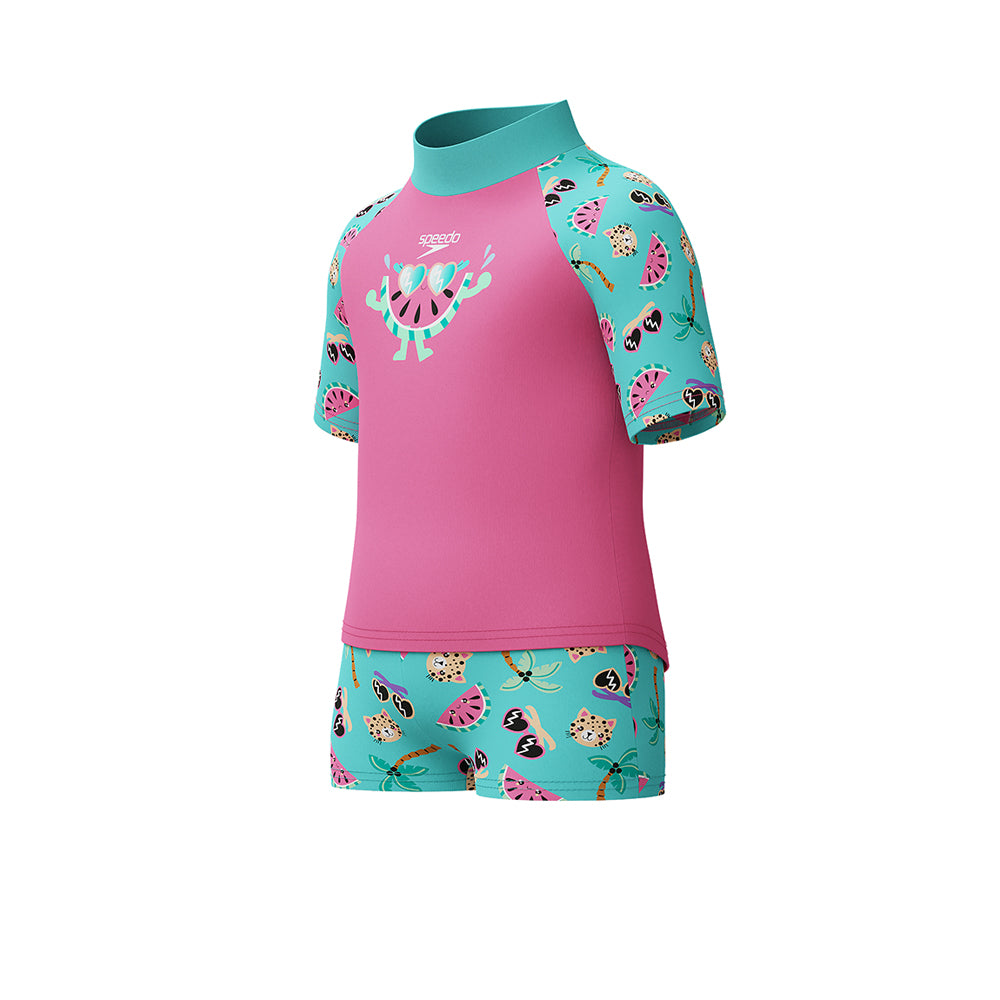 SPEEDO Digital Short Sleeve Rash Top & Jammer Set Girls Swimsuit