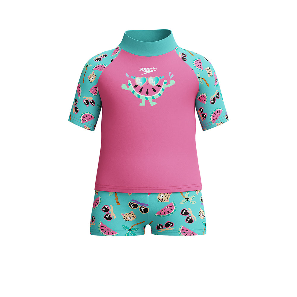 SPEEDO Digital Short Sleeve Rash Top & Jammer Set Girls Swimsuit