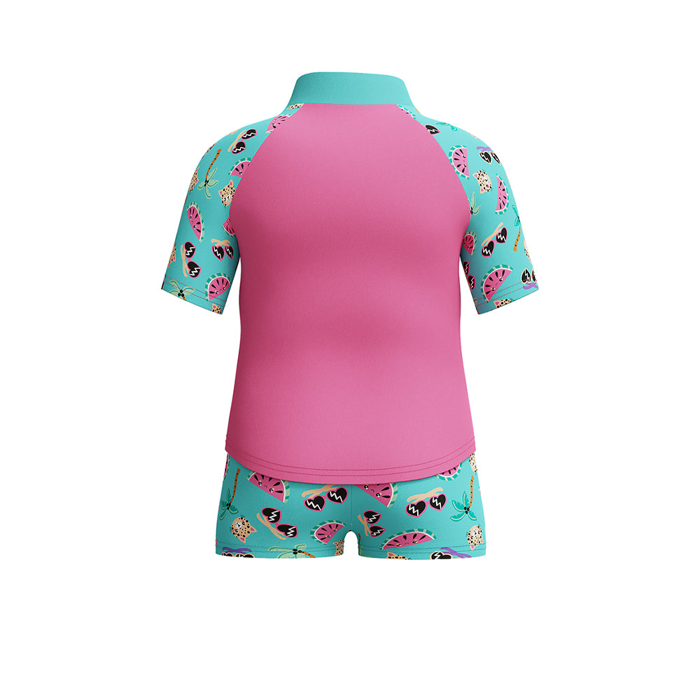 SPEEDO Digital Short Sleeve Rash Top & Jammer Set Girls Swimsuit