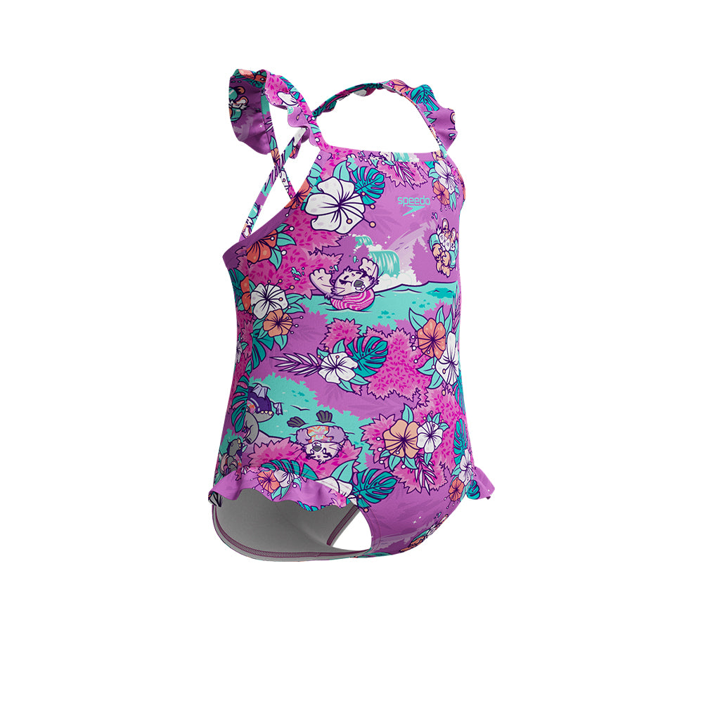 SPEEDO Learn to Swim Printed Frill Thinstrap Girls Swimsuit