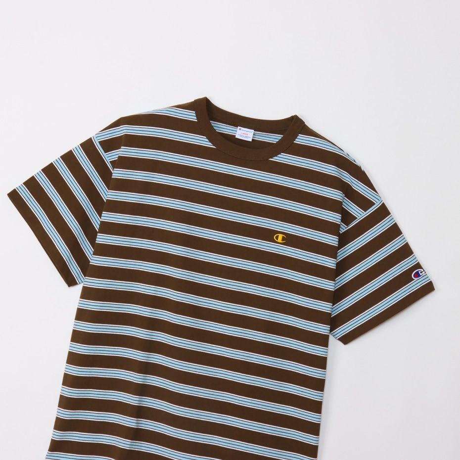 CHAMPION BORDER SHORT SLEEVE T-SHIRT เสื้อยืดทีเชิ๊ต ผู้ชาย C3-Z332-860 Brown - 1 Supersports Thailand