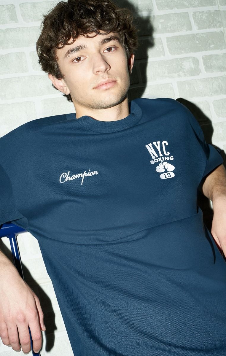 CHAMPION CREWNECK T-SHIRT เสื้อยืดทีเชิ๊ต ผู้ชาย 219855-GS549 Blue - 1 Supersports Thailand
