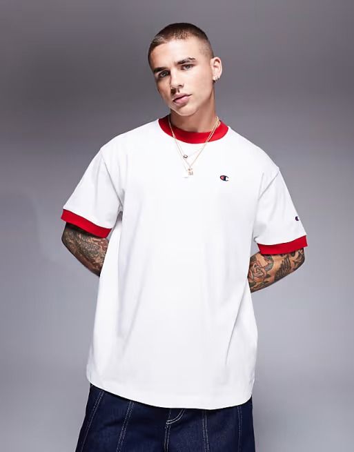 CHAMPION CREWNECK T-SHIRT เสื้อยืดทีเชิ๊ต ผู้ชาย 220515-WW045 White - 1 Supersports Thailand