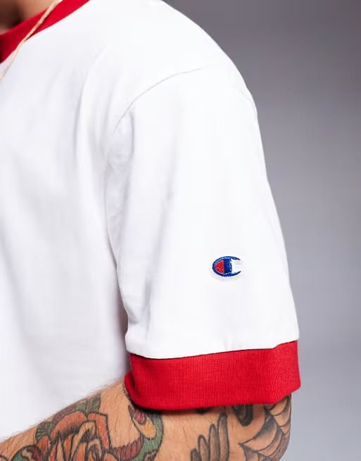 CHAMPION CREWNECK T-SHIRT เสื้อยืดทีเชิ๊ต ผู้ชาย 220515-WW045 White - 1 Supersports Thailand