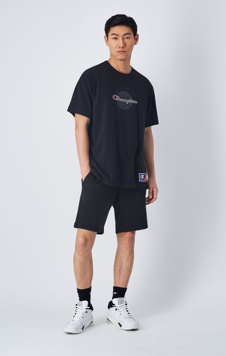 CHAMPION CREWNECK T-SHIRT เสื้อยืดทีเชิ๊ต ผู้ชาย 219794-KK001 Black - 1 Supersports Thailand