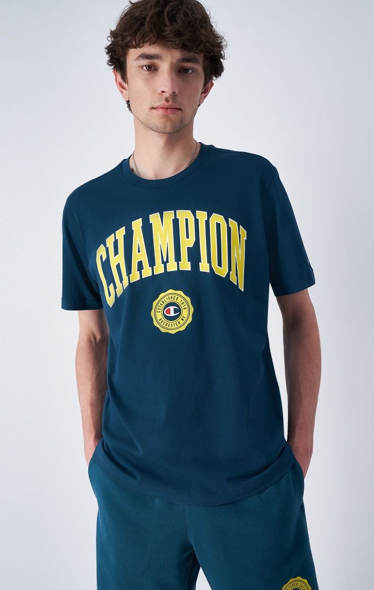 CHAMPION CREWNECK T-SHIRT เสื้อยืดทีเชิ๊ต ผู้ชาย 219852-GS549 Blue - 1