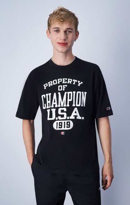 CHAMPION CREWNECK T-SHIRT เสื้อยืดทีเชิ๊ต ผู้ชาย 219856-KK003 Black - 1