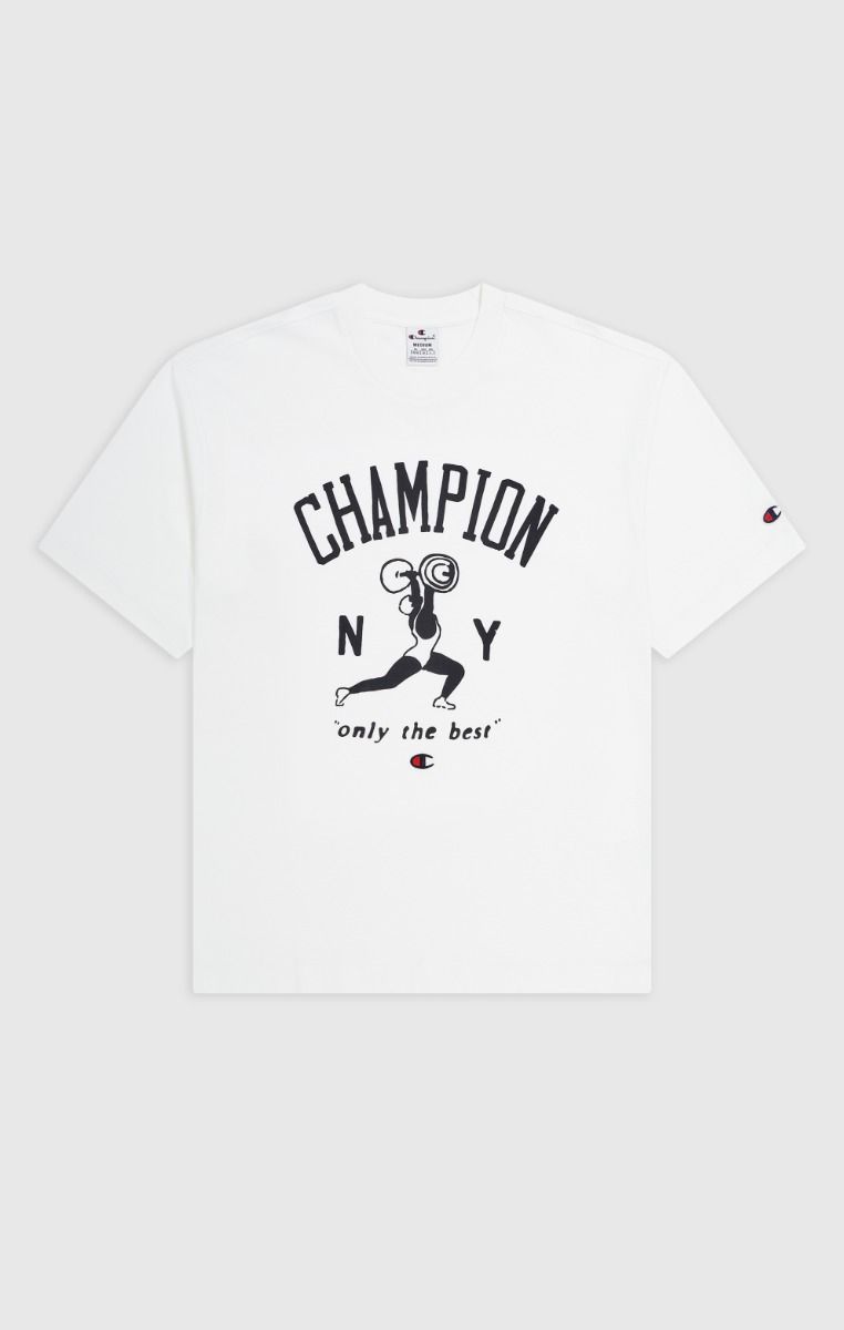 CHAMPION CREWNECK T-SHIRT เสื้อยืดทีเชิ๊ต ผู้ชาย 219856-WW001 White - 1 Supersports Thailand