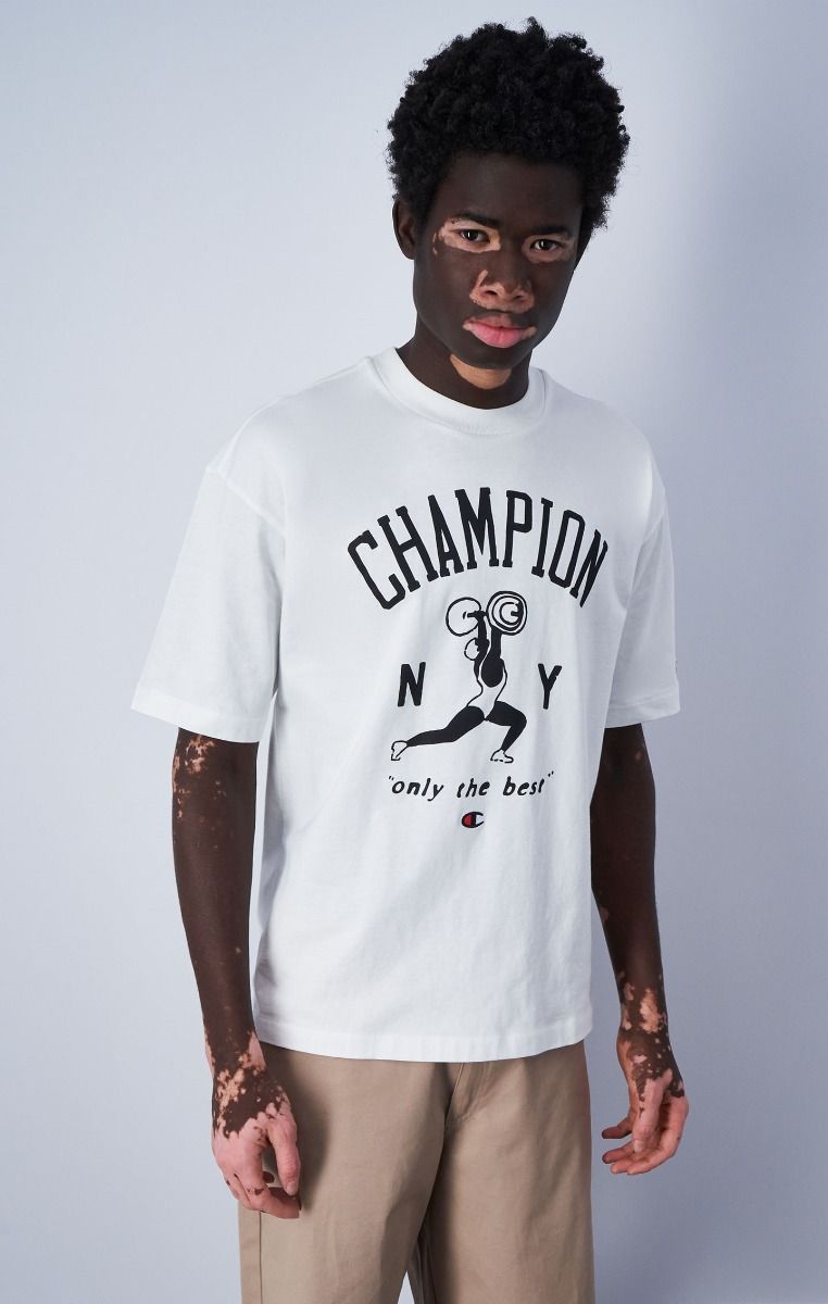 CHAMPION CREWNECK T-SHIRT เสื้อยืดทีเชิ๊ต ผู้ชาย 219856-WW001 White - 1