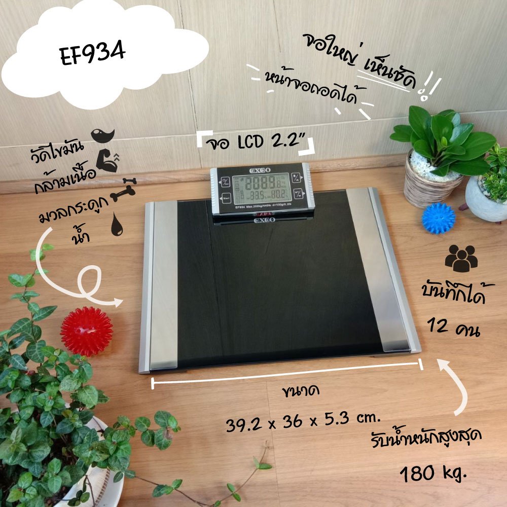 EXEO เครื่องชั่งน้ำหนักดิจิตอล Body Fat EF934 สีดำ - 5