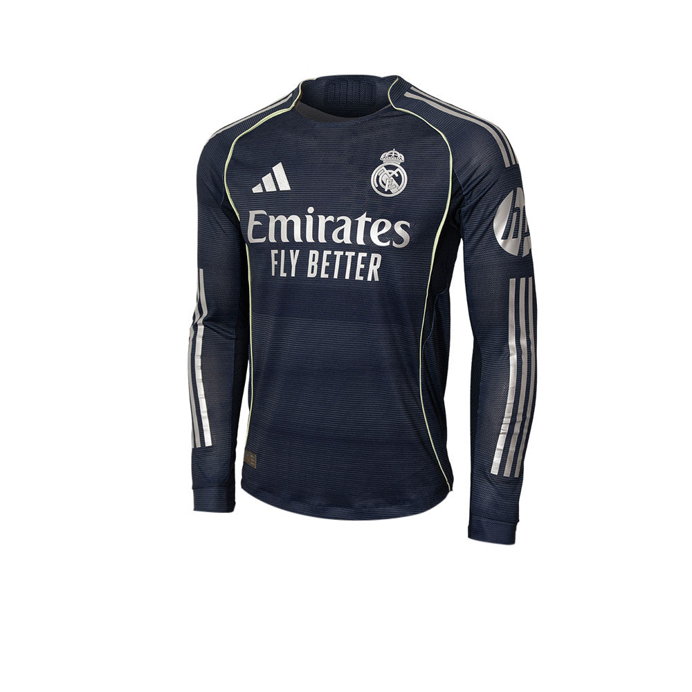 ADIDAS เสื้อแข่งผู้ชายแขนยาวทีมเรอัล มาดริด ชุดเยือน เกรด Authentic ฤดูกาล 2025/26