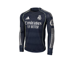 ADIDAS เสื้อแข่งผู้ชายแขนยาวทีมเรอัล มาดริด ชุดเยือน เกรด Authentic ฤดูกาล 2025/26