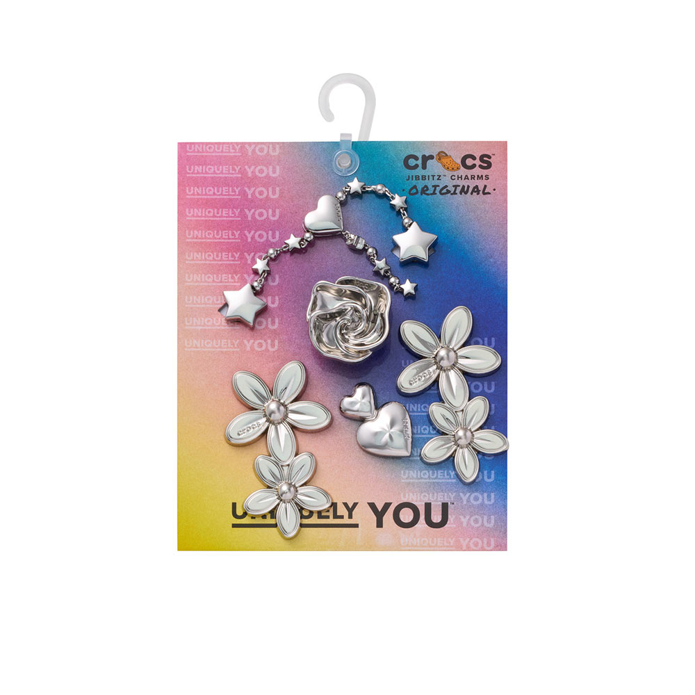 CROCS Jibbitz Silver Meta Floral 5-Pack Shoes Charm - Supersports Thailand
