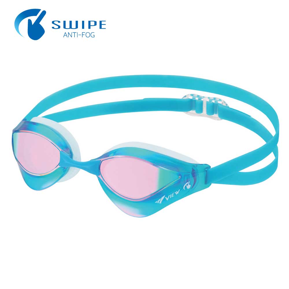 VIEW แว่นตาว่ายน้ำ แข่งขัน V230ASAMC เลนส์ฉาบปรอท สีฟ้าปรอทชมพู FINA Approved - 1