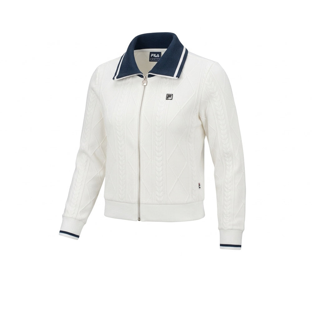 FILA Collared Knitted เสื้อแจ็คเก็ตออกกำลังกายผู้หญิง Supersports Thailand