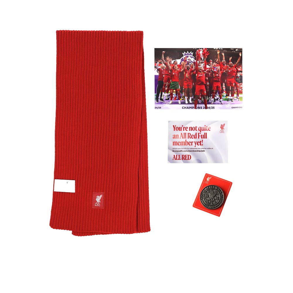 LFC Red Full Scarf & Pin Badge Membership Set