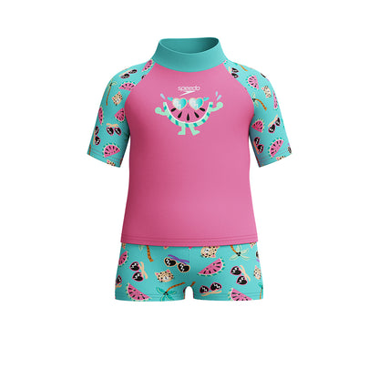 SPEEDO Digital Short Sleeve Rash Top & Jammer Set Girls Swimsuit