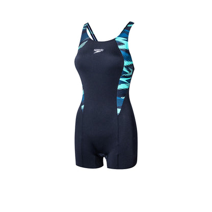 SPEEDO Hyperboom Splice Legsuit Women's Swimsuit สีดำ (Black) 32 INCHES