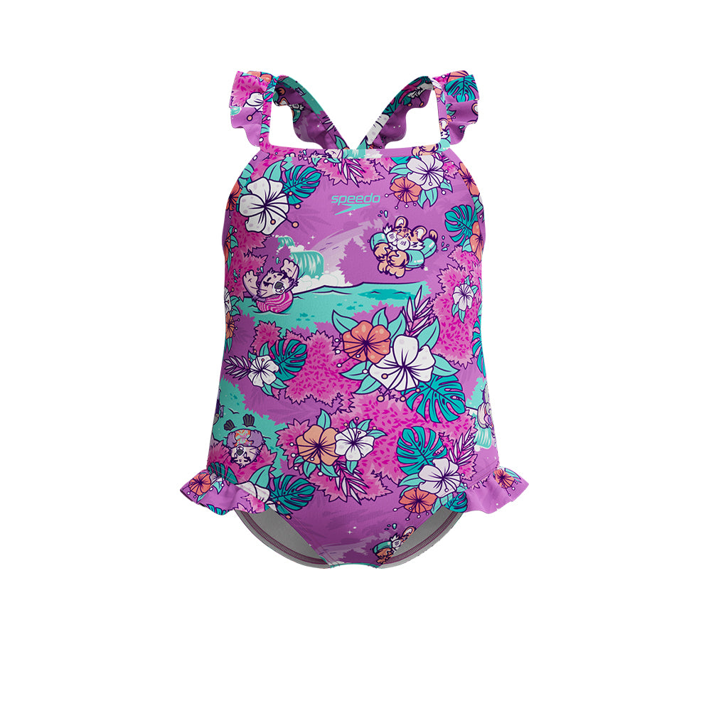SPEEDO Learn to Swim Printed Frill Thinstrap Girls Swimsuit