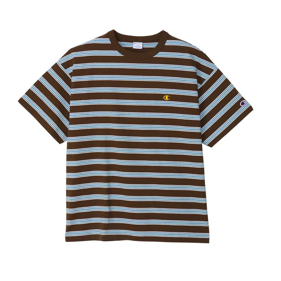 CHAMPION BORDER SHORT SLEEVE T-SHIRT เสื้อยืดทีเชิ๊ต ผู้ชาย C3-Z332-860 Brown - 1