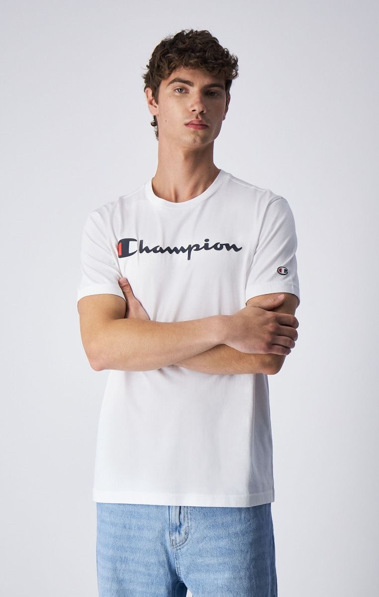 CHAMPION CREWNECK T-SHIRT เสื้อยืดทีเชิ๊ต ผู้ชาย 219206-WW001 White - 1 Supersports Thailand